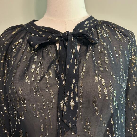 Lily Pulitzer Womens Size XS Black Sheer Gold Inlay Long Sleeve Blouse Top - Picture 3 of 11